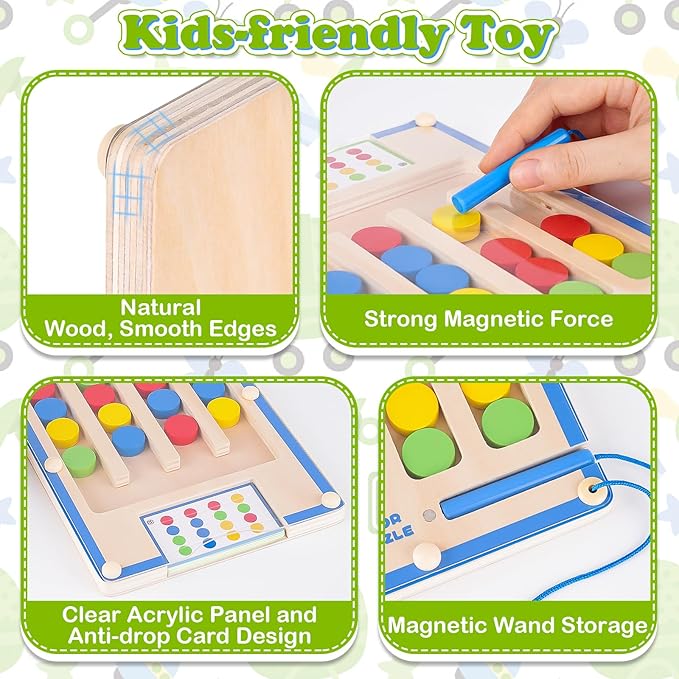 Kids Montessori Magnetic Wooden Toys: 3 4 5 6 7 Year Old Birthday Gift for Boys Girls Age 4-7 Preschool Educational Learning Activities Toy Sensory Autistic Puzzle Maze Game Present for Toddlers