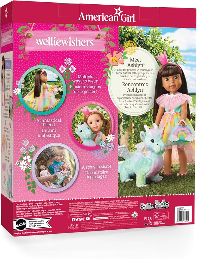 American Girl WellieWishers 14.5-inch Ashlyn Doll Playset with Crisella The Dragon, Doll Dress and Accessories, and Storybook, for Ages 4+