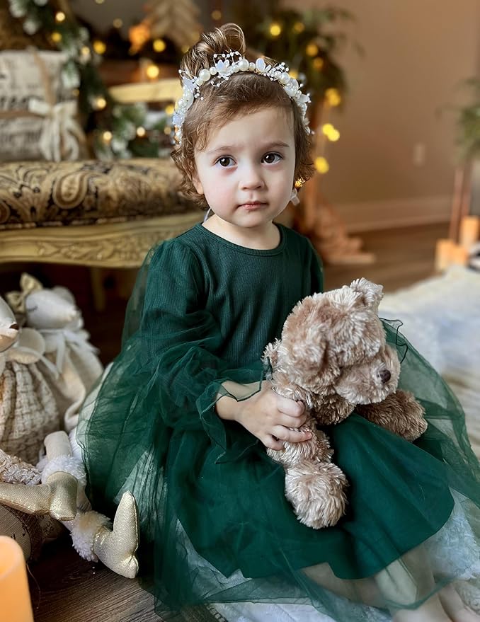 Arshiner Toddler Christmas Dress Girls Sequin Tulle Puff Long Sleeves Tutu Dress Princess Birthday Party Clothes 1-6T