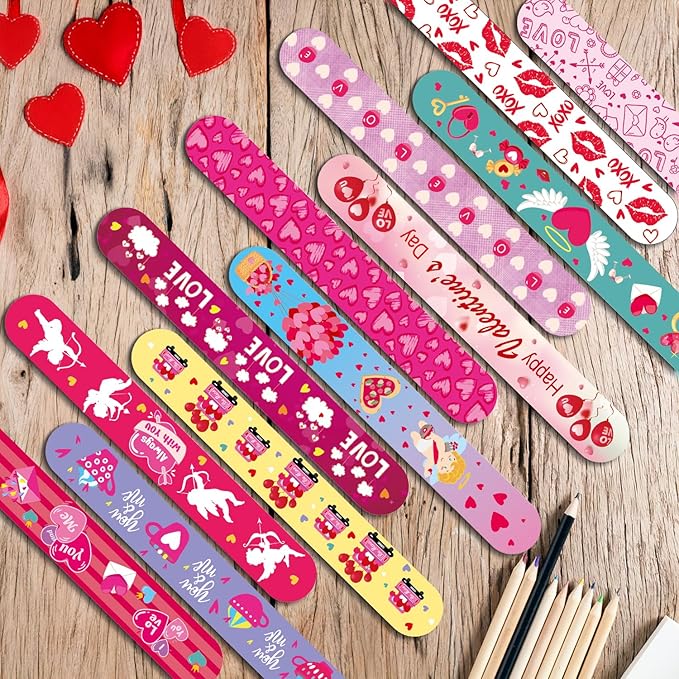 48PC Valentines Slap Bracelets for Kids, Party Favors & Goodie Bag Fillers, Valentine’s Day Gifts for Students & Classrooms