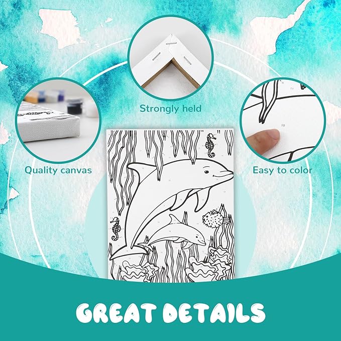 3 Pack Paint by Numbers for Kids Ages 8-12, Pre-Drawn Canvas Painting, Includes 8x10 inch Framed Canvas with 18 Acrylic Paints, 5 Brushes for Kids, Perfect Creative Gifts & Arts and Crafts for Kids