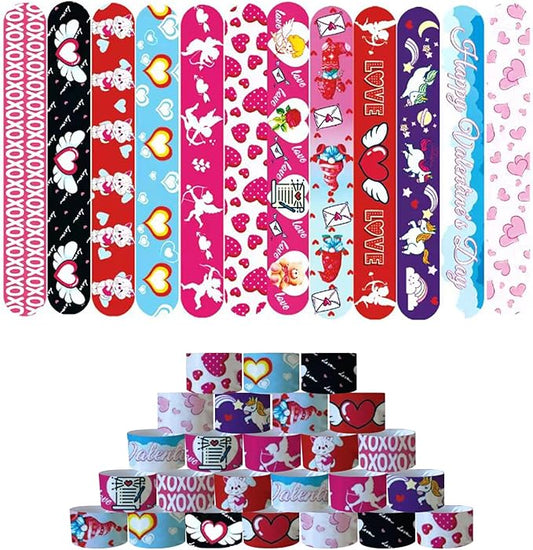 36 Pcs Valentines Day Slap Bracelets for Kids, Valentines Day Bulk Wristbands Toys for Valentines Favors Supplies, Birthday Giveaways, Classroom Prizes Exchanging Gifts