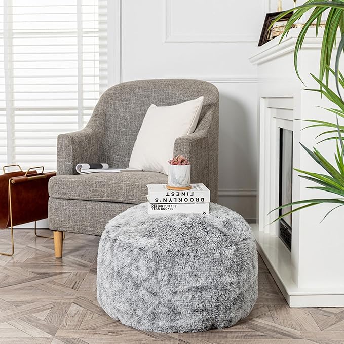 Asuprui Round Pouf Ottoman Stuffed Floor Foot Stool Floor Chair for Living Room Bedroom Modern Foam Foot Rest for Couch 20 in Diameter x 12 Inches Height Ottoman Foot Rest Snow Gray Pouf with Filler