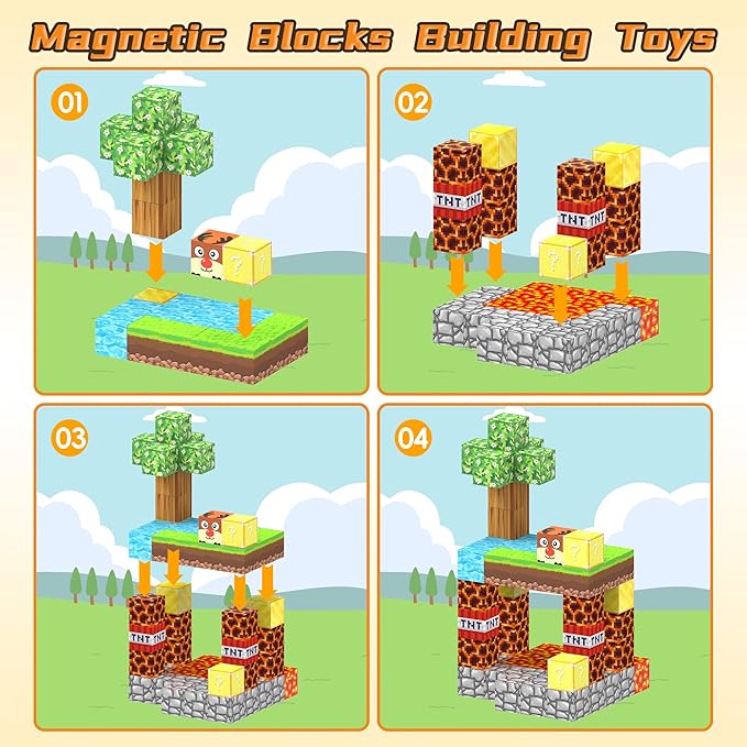 64PCS Magnetic Cubes- Build Magnet World Volcano Set, Educational Sensory Toys for Toddlers Kids, Construction Building Toys,Birthday Gifts for Boys Girls Aged 3-5 6-8 8-12