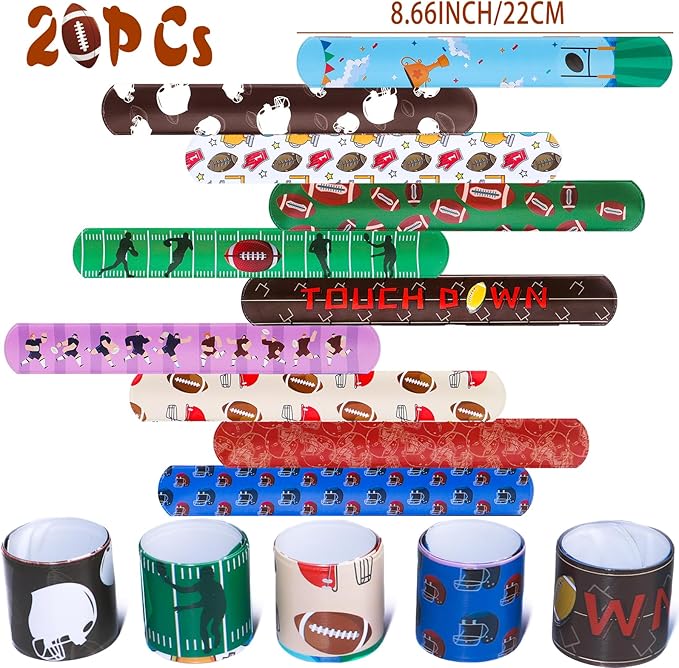 60PCs Football Party Favor Football Silicone Bracelet Football Slap Bracelet Tattoos for Football Sports Themed Birthday Party Decor Goodie Bag Fillers (Football)