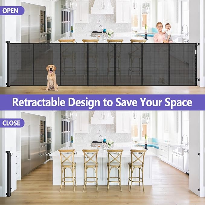 42 Inch Extra Tall Baby Gate 120 Inch Extra Wide Retractable Baby Gates for Large Openings, Upgraded Retractable Gate Keeps Pets from Getting Under Extra Tall Pet Gate, Indoor/Outdoor Long Baby Gate