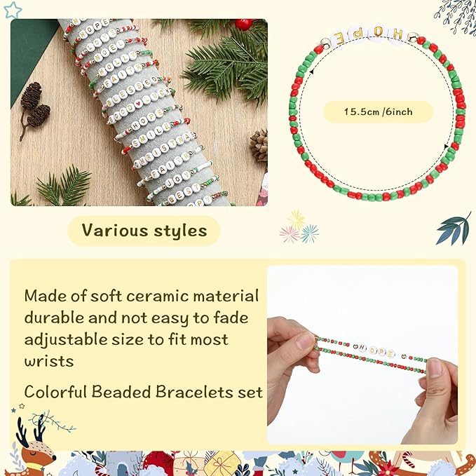 48 Pcs Colorful Kids Friendship Bracelet Set Adjustable Beads Bracelets Cute Friendship Princess Pretend Play Bracelet Stretch Beaded Bracelet Preppy Bracelets Set for Girls Women (Delicate)