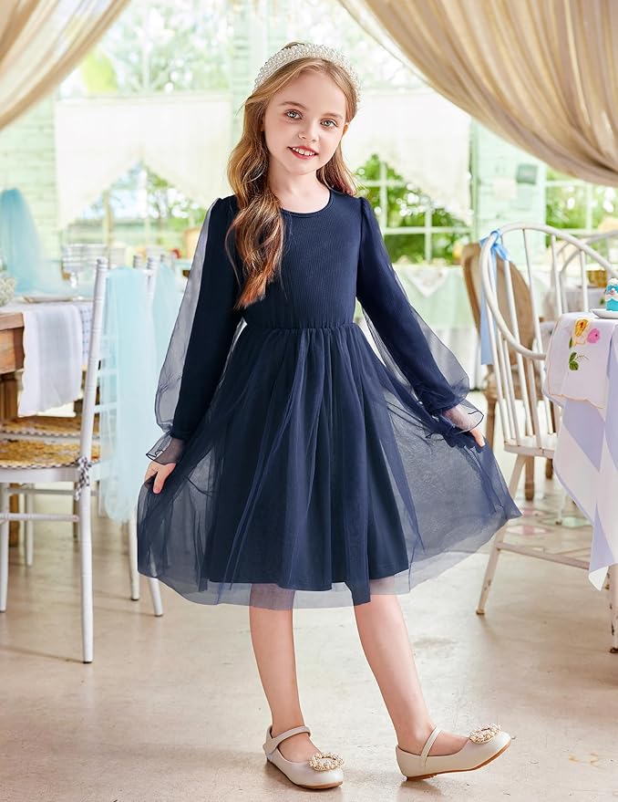 Arshiner Toddler Christmas Dress Girls Sequin Tulle Puff Long Sleeves Tutu Dress Princess Birthday Party Clothes 1-6T