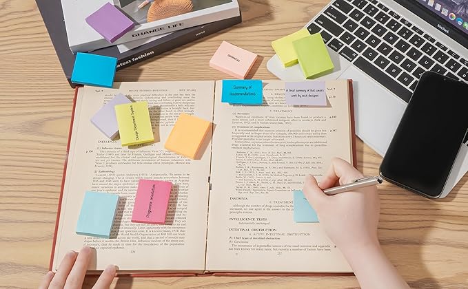 36 Pads Sticky Notes 1.5x2 inch Post, 9 Bright Colors Mini Self-Stick Pads Bulk, 70 Sheets/Pad