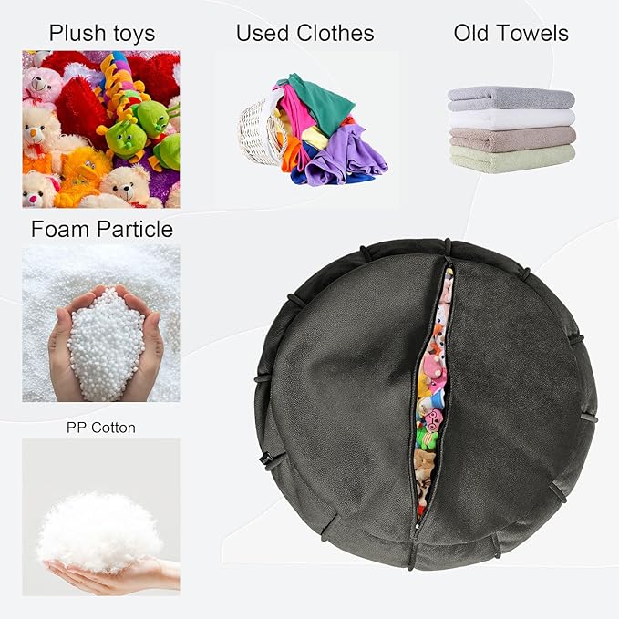 Louis Donné Unstuffed Ottoman Pouf Cover, Eco-Friendly Fabric Pouf Ottoman Bean Bag with Storage Solution for Bedroom, Round Foot Stools for Seating Poufs for Living Room Camper（Olive Green）