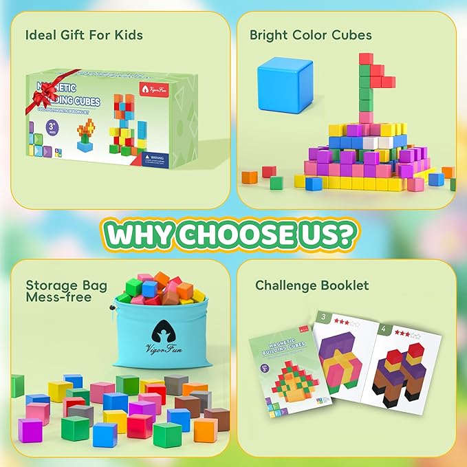 64PCS Magnetic Blocks Set, Magnet Building Blocks with Toy Figurine and Storage Bag for Kids Gifts, STEM Educational Preschool Sensory Toys for Toddlers Boys Girls Ages 3 4 5 6 7 8 +(Bright Color)