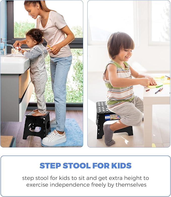 Acko 12pack 11 Inch Folding Step Stool Plastic Foldable Step Stools for Kids, Adults, Kitchen Small Collapsible Fold Up Stepping Stool Black