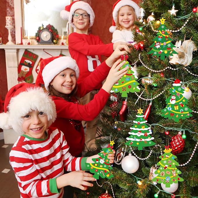 48Pcs DIY Christmas Tree Craft Kit for Kids, Holiday Art Making Craft with Stickers, Make Your Own Christmas Bookmark Xmas Party Favor Decorations Classroom Home Game Activities (Christmas Tree)