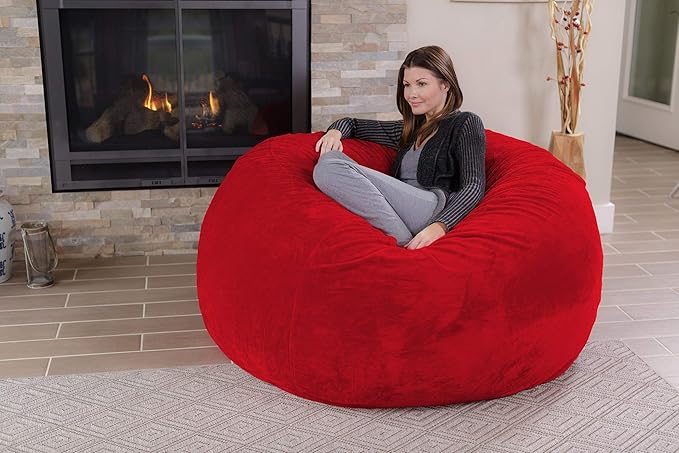 Chill Sack Bean Bag Chair: Giant 5' Memory Foam Furniture Bean Bag - Big Sofa with Soft Micro Fiber Cover - Red Furry