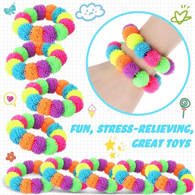 24 Pcs Spiky Sensory Bracelet Anxiety Sensory Toys Fidget Toy Stress Relief Spiky Rings Rainbow No Latex Flexible Stretchy Wearable Sensory Toy Bracelet for Adults Kids Children