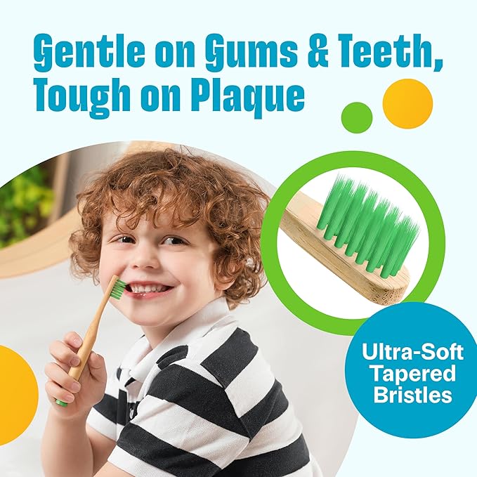 Kids Bamboo Toothbrushes Soft Bristles 6 Pack - Biodegradable Wooden Children Toothbrush Set - Eco-Friendly Natural Kids Toothbrush