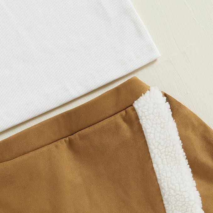 Fernvia Toddler Baby Girl Fall Winter Skirt Set Turtleneck Ribbed Long Sleeve T-Shirt Top & Plaid Skirts Dress 2Pcs Outfits