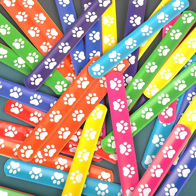 40 Pcs Dog Paw Print Slap Bracelets,Dog Party Favors Bracelets for Kids Pet Party Decorations Paw Print Snap Wristbands for Pet Theme Party Birthday