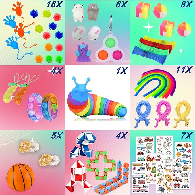 80 Pack Fidget Toys Pack,Pop Its Relieves Stress and Anxiety Sensory Toy for Kids Girls Adults ADHD,Christmas Party Favor,Classroom Rewards Prizes,Pinata Stuffers,Bulk Rewards Boxfor Boys and Girls