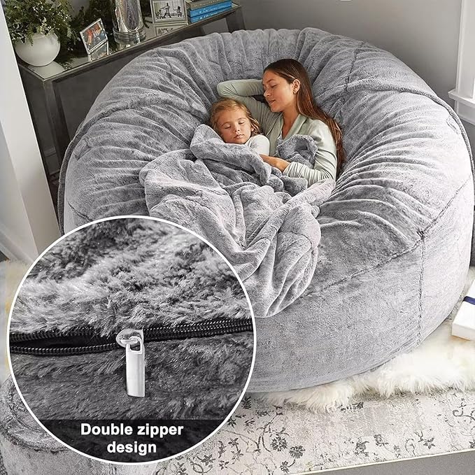 Giant Bean Bag Chair for Adults and Kids Without Filler Cozy Oversized Round Beanbag Chair Cover for Bedroom Stuffing Animal Toys, 7FT, Rose Red