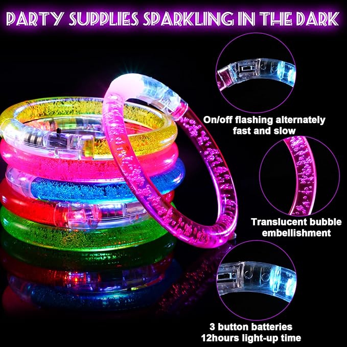 36Pcs LED Bracelets Glow Sticks Glow in the Dark Party Supplies for Kids/Adults, Christmas Party Favors for Kids Flashing Light up Toys, Neon Accessories Carnival Birthday Concert Games Gifts
