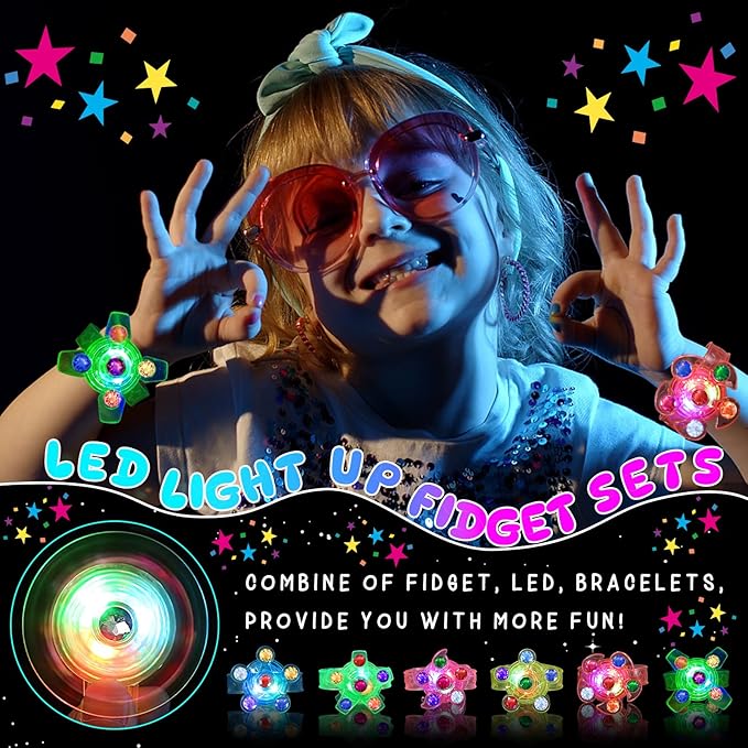 25 Pack LED Fidget Spinner Bracelets Light Up Party Favors for Kids 4-8-12 Valentines Goodie Bag Stuffers Glow in the Dark Party Supplies for Birthday Party Favors