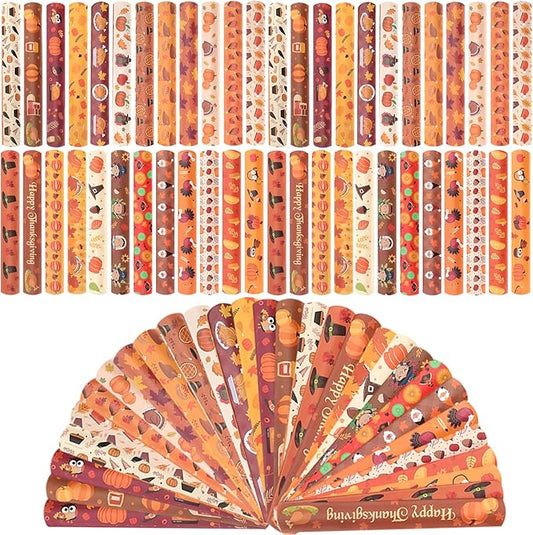 96PCS Thanksgiving Maple leaf Themed Slap Bracelets for Thanksgiving Party Favors, Fall party Favors,Birthday Party Favors,Classroom Prizes ,24 Designs