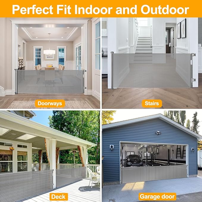 140 Inch Outdoor Retractable Gate for Dogs Extra Wide Baby Gate Retractable Dog Gates for Doorway Extra Wide Dog Gate for Large Openings Extra Wide Pet Gate for Stair Retractable Baby Gates for Stairs