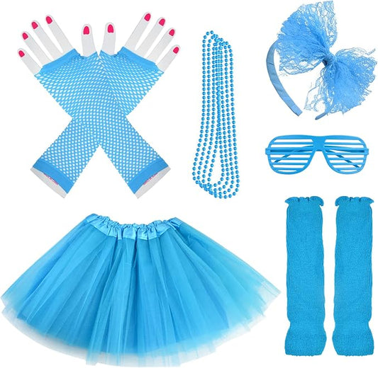 Kids 6 in 1 Costume Accessories 1970s 1980s Fancy Outfits and Dress for Cosplay Party Theme Party for Girl