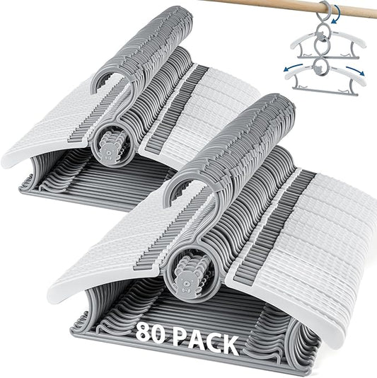 Kids Hangers 80 Pack Baby Hangers, Extendable & Adjustable Kid Hangers， Non-Slip Plastic Baby Clothes Hangers for Kids Infant Child - Stackable Hangers for Baby Clothes Grey Toddler Hangers