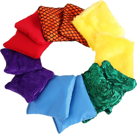 4" Textured Bean Bags - 12 Pack Includes Two of six Different Textures and Drawstring Storage Bag, Direct from USA Manufacturer