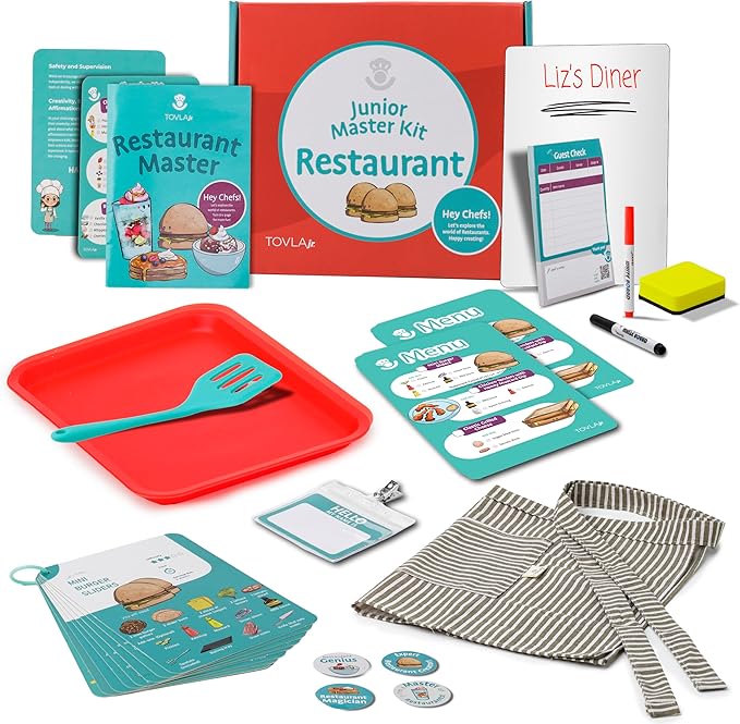 Tovla Jr. Ultimate Kids Real Restaurant-Making Set – Real Cooking Tools, STEM Activity for Ages 4+, Visual Learning Recipes and Menus, Great Gift for Aspiring Chefs