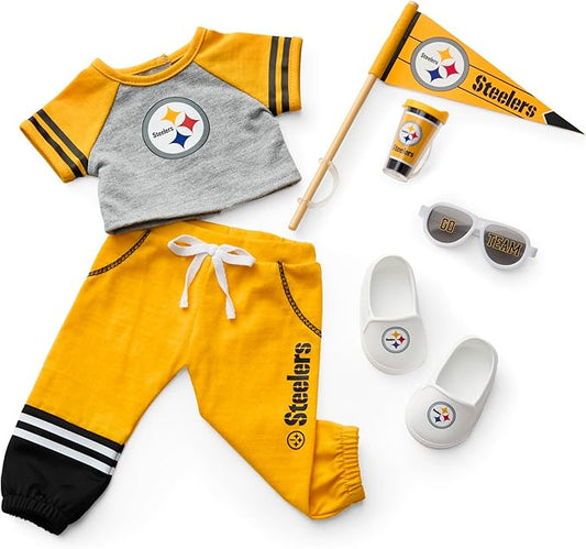 American Girl Pittsburgh Steelers 18 inch Doll Fan Outfit and Accessories, Black and Yellow, 6 pcs, Ages 6+
