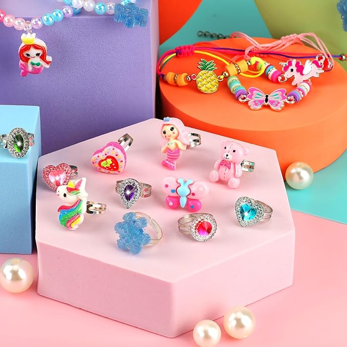 Kids Jewelry for Girls, 28 Pcs Unicorn Toys for Girls Age 4-6, Girl Toys Play Rings Necklaces Bracelets, Costume Jewelry for Girls, Princess Party Birthday Christmas Gifts for 2 3 4 5 6
