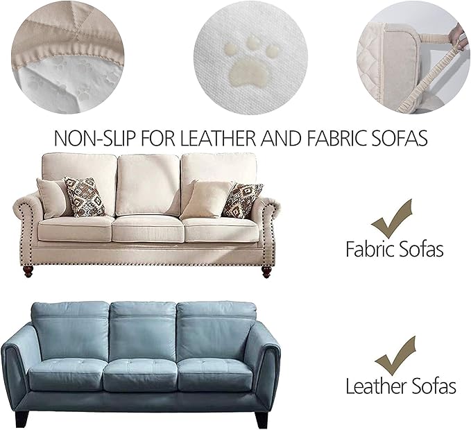 Ameritex Couch Sofa Slipcover 100% Waterproof Nonslip Quilted Furniture Protector Slipcover for Dogs, Children, Pets Sofa Slipcover Machine Washable (Beige, 68'')
