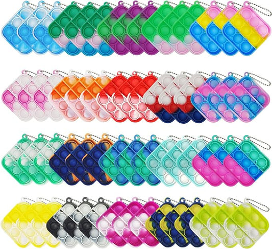 60 Pcs Mini Pop Bubble Fidget Toys, Silicone Keychain Small Pop Bulk for Party Favors, Classroom Prizes, Easter Basket Goodie Bag Stuffer Christmas Birthday Valentine for Kids Student