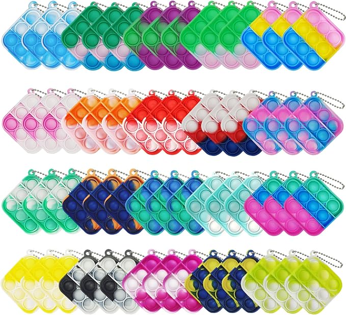 60 Pcs Mini Pop Bubble Fidget Toys, Silicone Keychain Small Pop Bulk for Party Favors, Classroom Prizes, Easter Basket Goodie Bag Stuffer Christmas Birthday Valentine for Kids Student