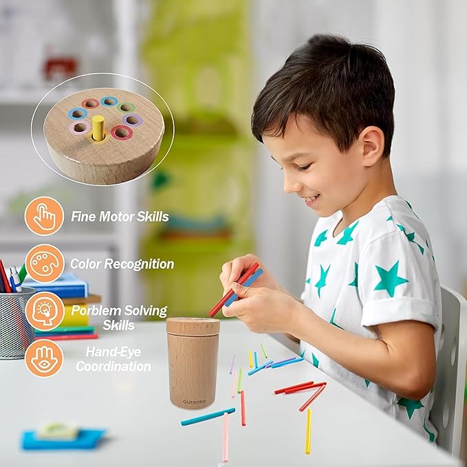 Montessori Toys for 3 Year Old, Wooden Learning Color Sorting Toys for Toddlers, Educational Fine Motor Developmental Sensory Matching Games, 36 Months Up Old Baby Boys Girls Xmas Gifts