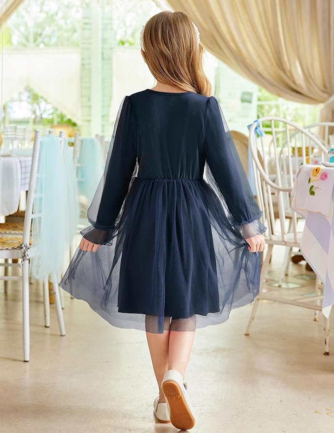 Arshiner Toddler Christmas Dress Girls Sequin Tulle Puff Long Sleeves Tutu Dress Princess Birthday Party Clothes 1-6T