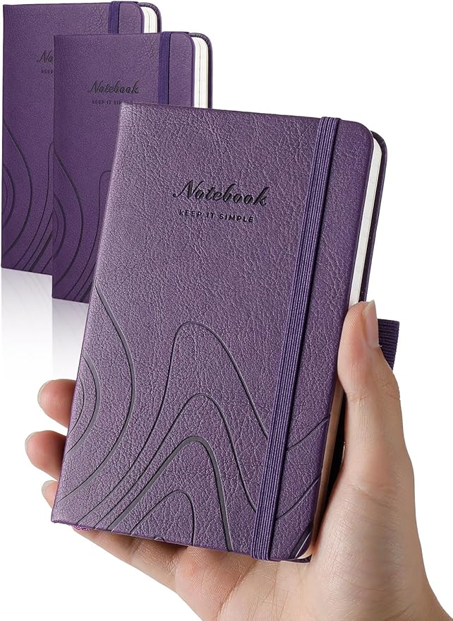 AISBUGUR Pocket Notebook, Small Notebook, 2-Pack Total 320 Pages,3.7" x 5.7" Pocket Notebook (2 Pack, Purple)