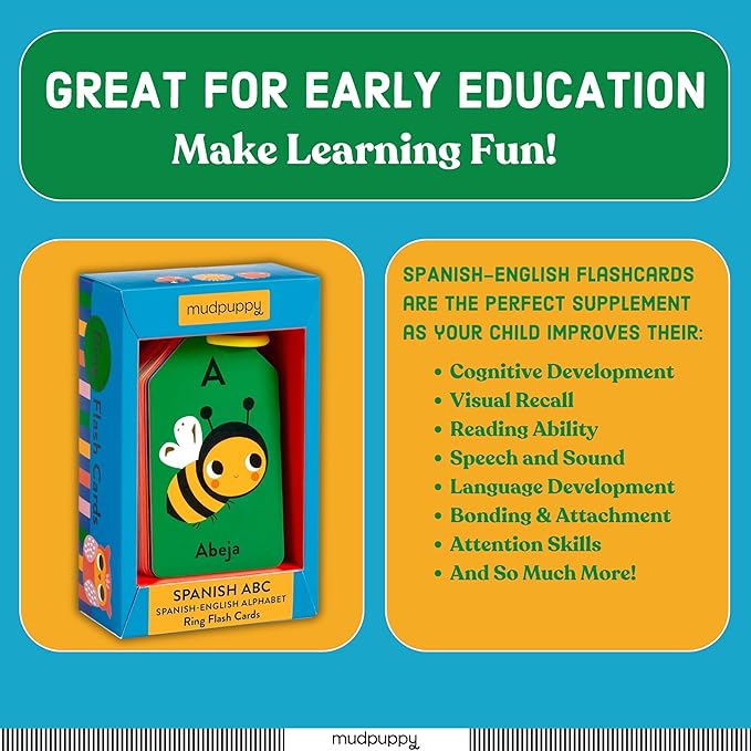 Mudpuppy Spanish English ABC — Ring Flashcards 26 Double Sided Bilingual Alphabet Cards Reclosable Ring With Colorful Art For Ages 1+ Perfect For Preschool Or Travel For Teachers And Parents