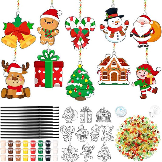 30 Set Christmas Craft Kit Suncatchers Kit Christmas Tree Santa Gingerbread DIY Suncatchers Craft Kit Make Your Own Suncatcher Paint Sun Catcher Ornaments for Xmas Art Craft Painting Activity