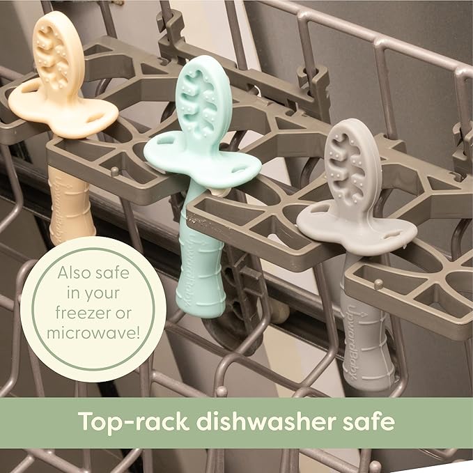 Upward Baby Spoons Self Feeding 6+ Months - 3 Pack, Chewable Toddler Utensils with Anti Choke Barrier, Baby Feeding Essentials, Baby Spoons 4 months, Silicone Baby Spoons, Pink