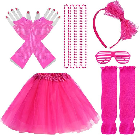 Kids 6 in 1 Costume Accessories 1970s 1980s Fancy Outfits and Dress for Cosplay Party Theme Party for Girl