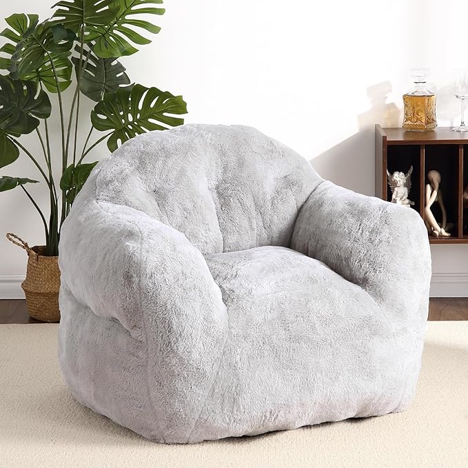 Giant Bean Bag Chair, 51" Large Bean Bag Chairs for Adults Kids High-Density Foam Filled Bean Bag Couch with Armrests, Big Beanbag Sofa Chair for Reading, Light Grey