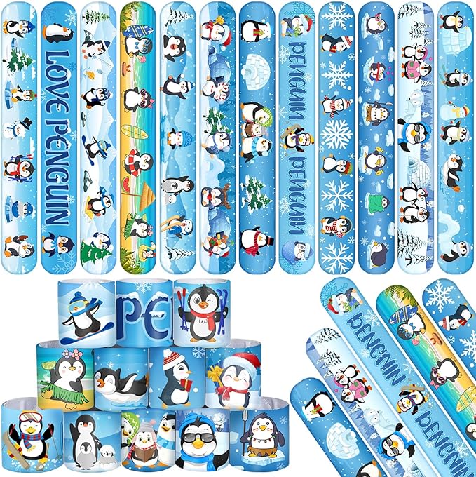 48 PCS Penguin Slap Bracelets Party Favors, Penguin Wristbands Bracelets Goodie Bag Fillers for Penguin Birthday Party Decorations Supplies for Kids Boys Girls Classroom Rewards