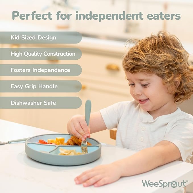 Kids Stainless Steel Utensils Set - Premium 18/8 Grade Silverware Kit - 2 Spoons, 2 Forks, and 2 Knives for Ages 4-7 - Silicone Easy-Grip Handles - Children Flatware Cutlery (Matte - Green, Blue)
