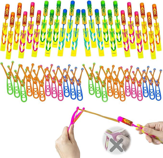 50 Pcs Slingshot Outdoor Toys,Glow in The Dark Party Supplies Toys Rocket with Launcher,Glow Sticks Easter Basket Stuffers Birthday Christmas Gifts Party Favors for Kids 4-8-12 Bulk Toys