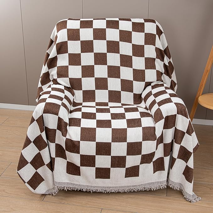 Recliner Chair Covers Lazy Boy Recliner Covers Armchair Cover Blanket Sofa Thick Soft Fabric Living Room Bedroom Throw Washable Sofa Slipcovers for Pets Kids (Brown Plaid)