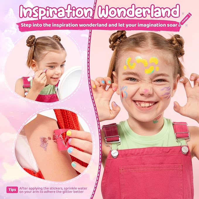 Kids Makeup Sets for Girls Nail & Body Art Pens Kits, 27Pcs Washable Temporary Tattoo Pen Sets, Cosmetic Party,Girls Makeup Kits for Ages 3-12 Years,Ideal Winter Gift & Creative Toys